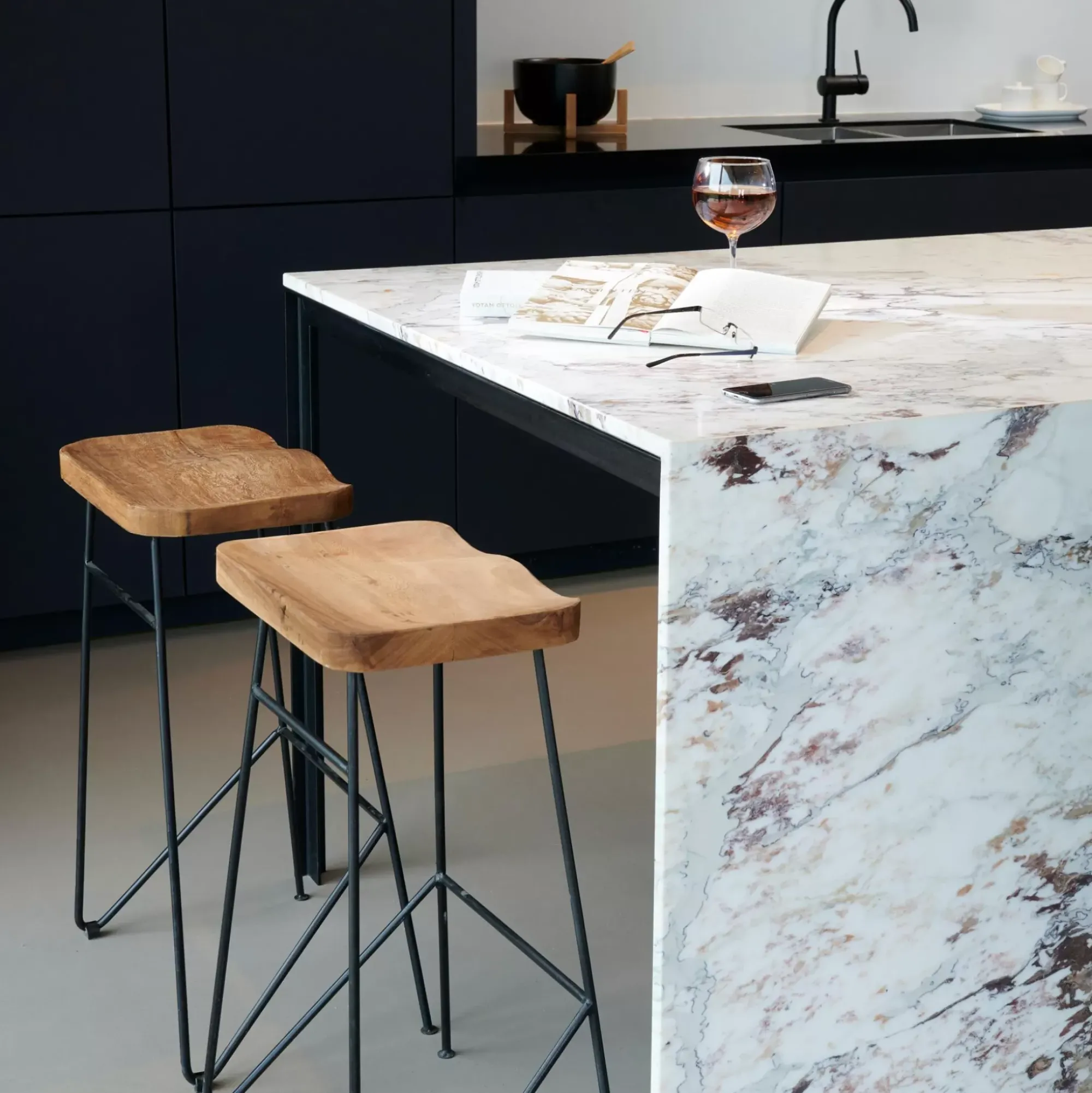 CASA Teak Taburete Bar Negro, Natural Online